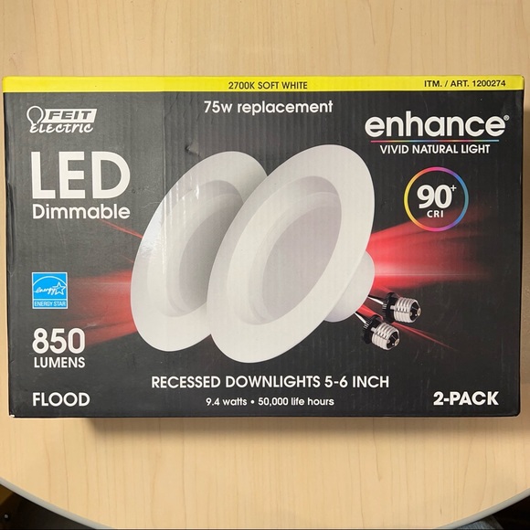 NWT FEIT LED Dimmable 2 Pack 5-6 inch Recessed Lights 2700K Soft White 9.4 Watts - Picture 1 of 9